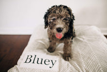 Load image into Gallery viewer, Herringbone Dog Bed - Dog Bed Cover - Farmhouse Dog Bed - Tan and White - Puppy Bed - Washable - Large Pet Bed - Custom Dog Bed