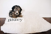 Load image into Gallery viewer, Herringbone Dog Bed - Dog Bed Cover - Farmhouse Dog Bed - Tan and White - Puppy Bed - Washable - Large Pet Bed - Custom Dog Bed