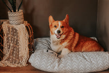 Load image into Gallery viewer, Gray Dog Bed - Farmhouse Dog Bed Cover - Arrow Puppy Bed - French Gray Doggie Bed - Boho Pet Bed Cover - Washable Dog Bed - Personalized Bed