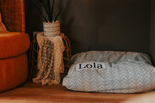 Load image into Gallery viewer, Gray Dog Bed - Farmhouse Dog Bed Cover - Arrow Puppy Bed - French Gray Doggie Bed - Boho Pet Bed Cover - Washable Dog Bed - Personalized Bed