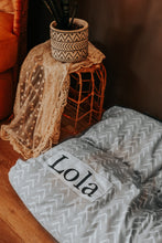 Load image into Gallery viewer, Gray Dog Bed - Farmhouse Dog Bed Cover - Arrow Puppy Bed - French Gray Doggie Bed - Boho Pet Bed Cover - Washable Dog Bed - Personalized Bed