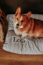 Load image into Gallery viewer, Gray Dog Bed - Farmhouse Dog Bed Cover - Arrow Puppy Bed - French Gray Doggie Bed - Boho Pet Bed Cover - Washable Dog Bed - Personalized Bed