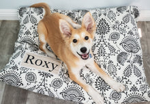 Load image into Gallery viewer, Farmhouse Dog Bed Cover - Personalized Dog Bed - Pet Bedding - Custom Pet Bed - Cat Bed - Washable Dog Bed - Floor Cushion - Black and White