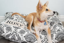 Load image into Gallery viewer, Farmhouse Dog Bed Cover - Personalized Dog Bed - Pet Bedding - Custom Pet Bed - Cat Bed - Washable Dog Bed - Floor Cushion - Black and White