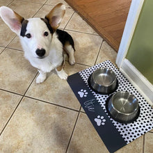 Load image into Gallery viewer, Black and White Pet Placemat - Food Mat - Water Mat - Custom Pet Mat - Personalized Name Placemat - Puppy Gift - Gift - Cat Bowl Mat - Floor