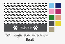 Load image into Gallery viewer, Black and White Pet Placemat - Food Mat - Water Mat - Custom Pet Mat - Personalized Name Placemat - Puppy Gift - Gift - Cat Bowl Mat - Floor