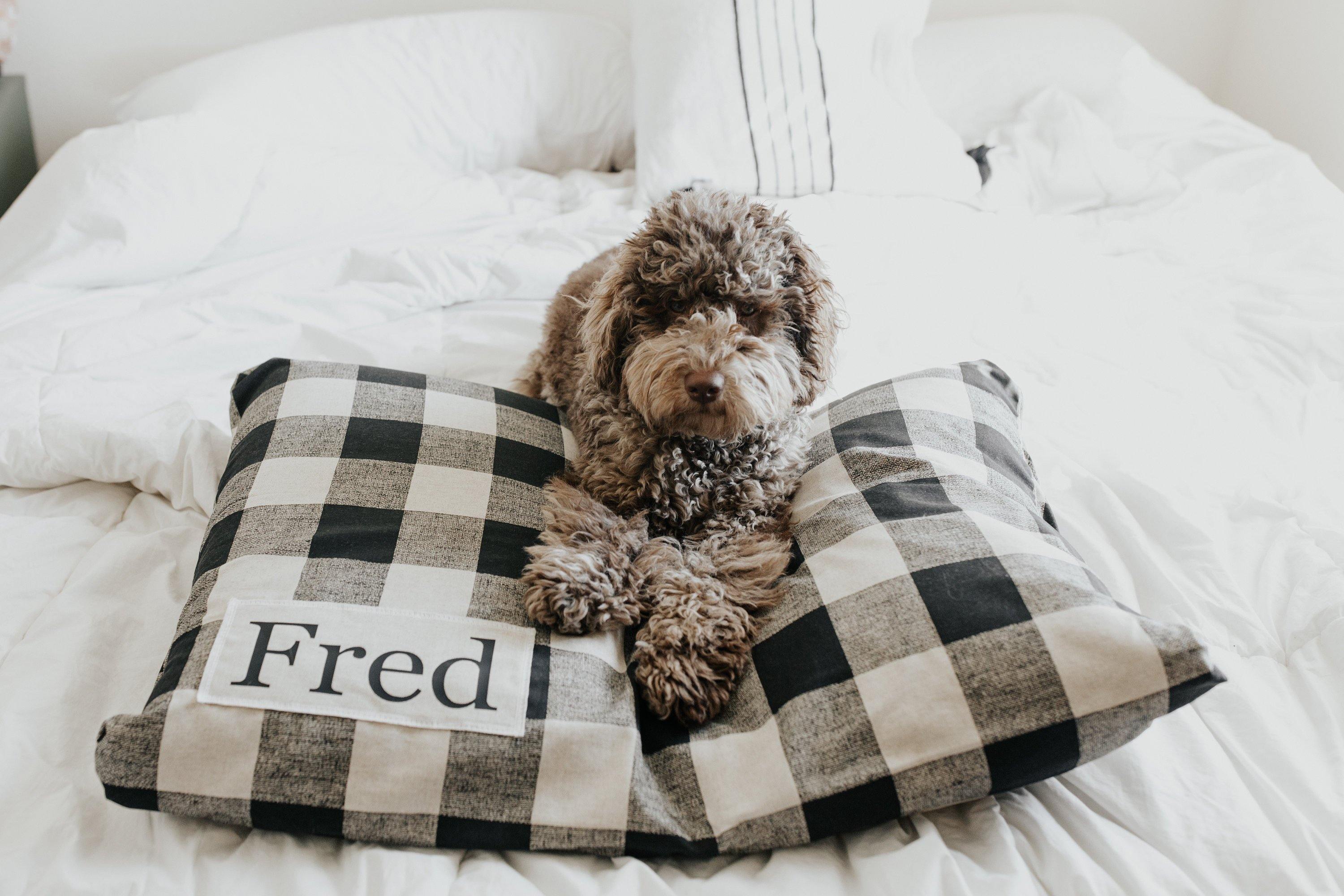 Personalized Dog Bed Farmhouse Plaid Dog Bed Cover Wren