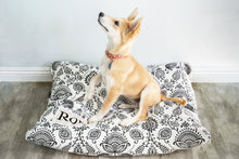 Load image into Gallery viewer, Farmhouse Dog Bed Cover - Personalized Dog Bed - Pet Bedding - Custom Pet Bed - Cat Bed - Washable Dog Bed - Floor Cushion - Black and White
